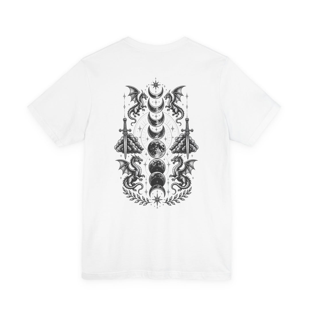 Basgiath Gothic Dragon Tee | BookTok Fantasy Graphic T-Shirt | Dragon &amp; Moon Phase Crest