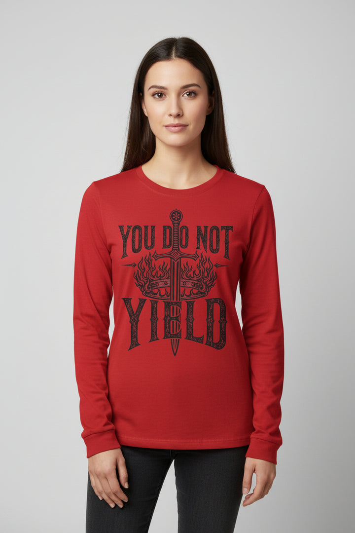 You Do Not Yield Long Sleeve Tee ⚔️ Sword &amp; Flames Warrior Graphic Shirt
