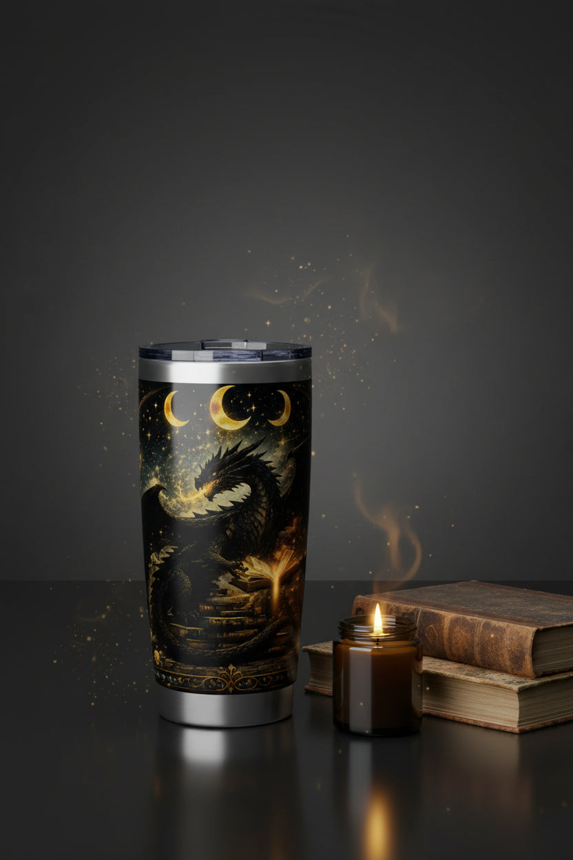 Dark Academia Dragon Moon Tumbler — Bookish Gift for Fantasy Readers