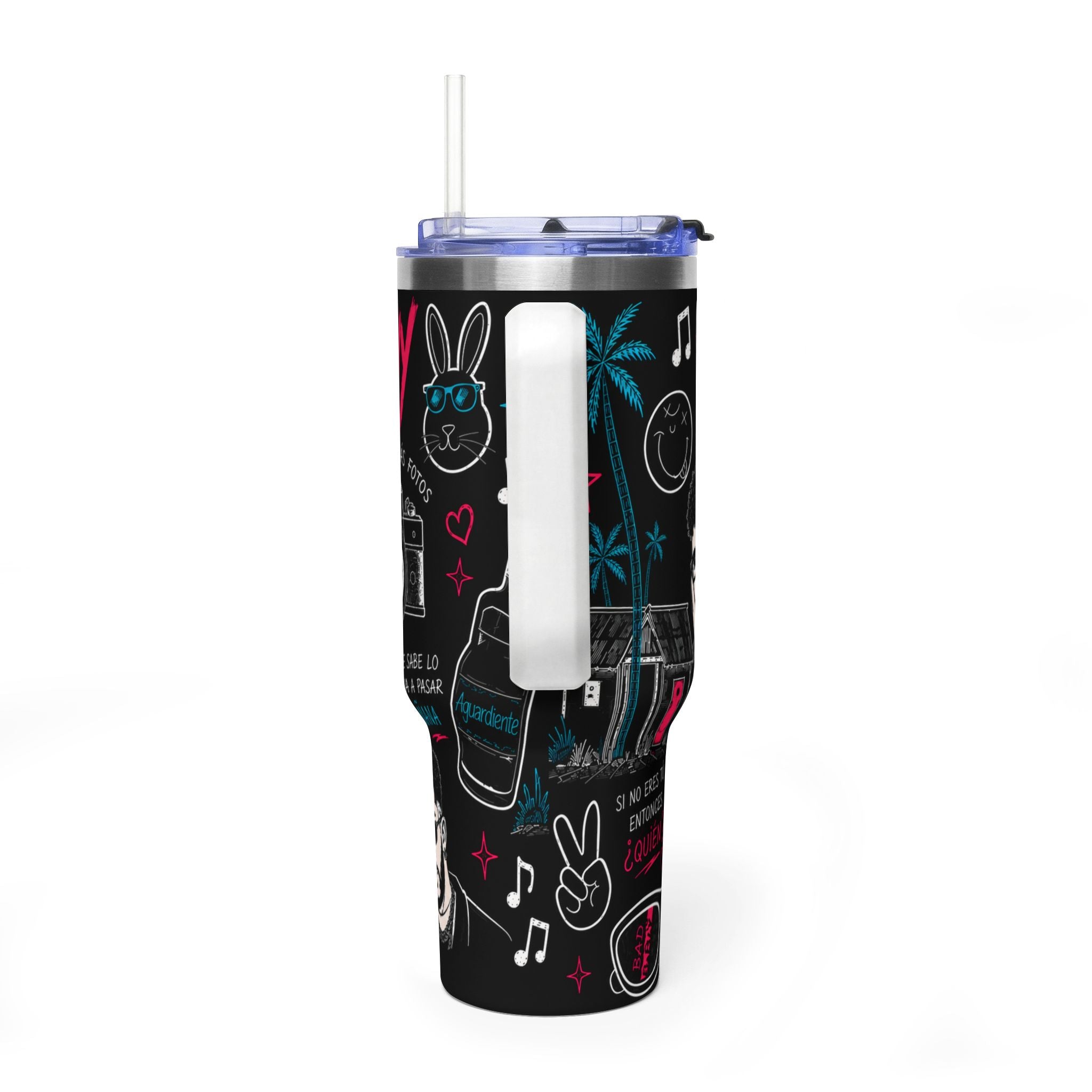 Neon Doodle 40oz Tumbler – Latin Music Fan Travel Cup