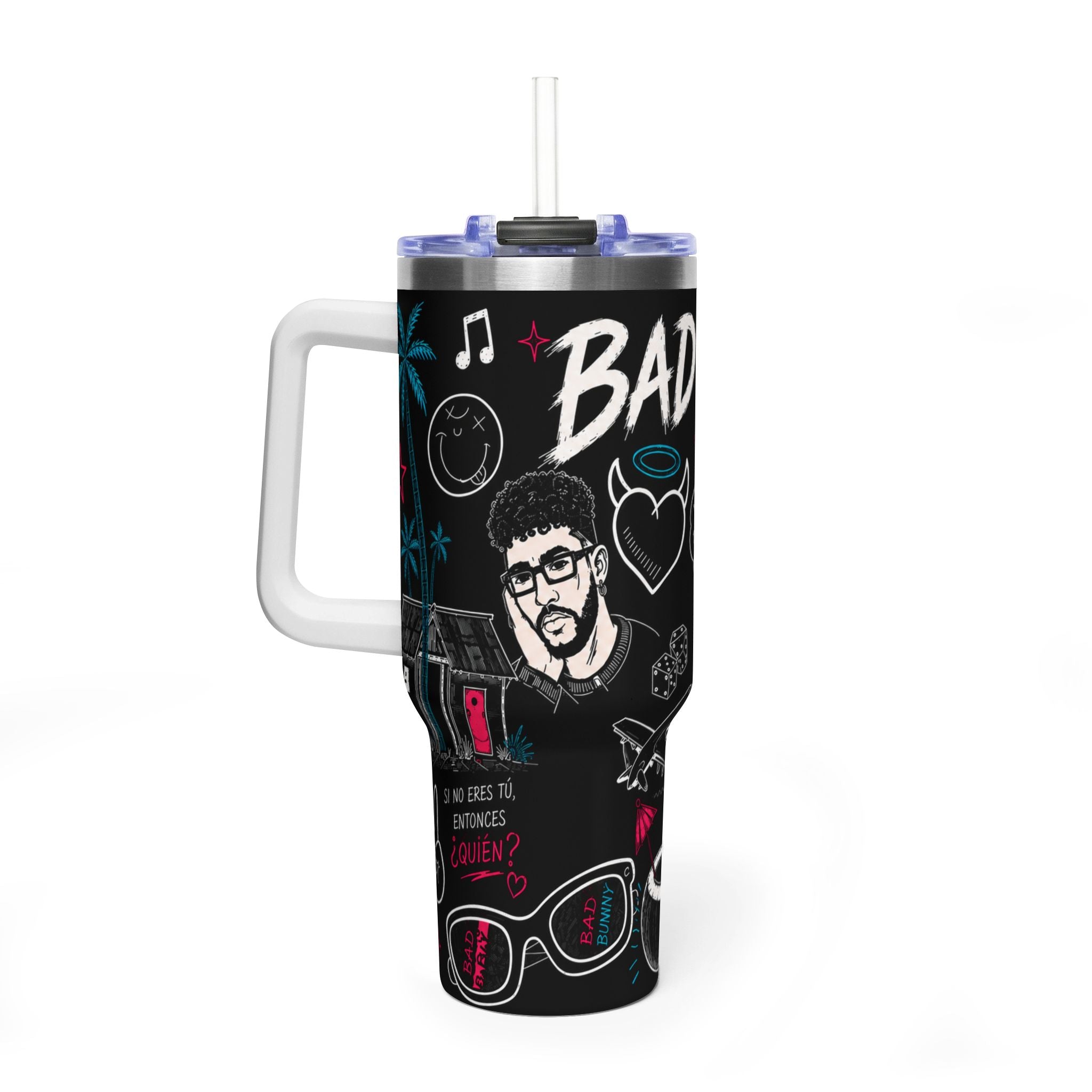 Neon Doodle 40oz Tumbler – Latin Music Fan Travel Cup