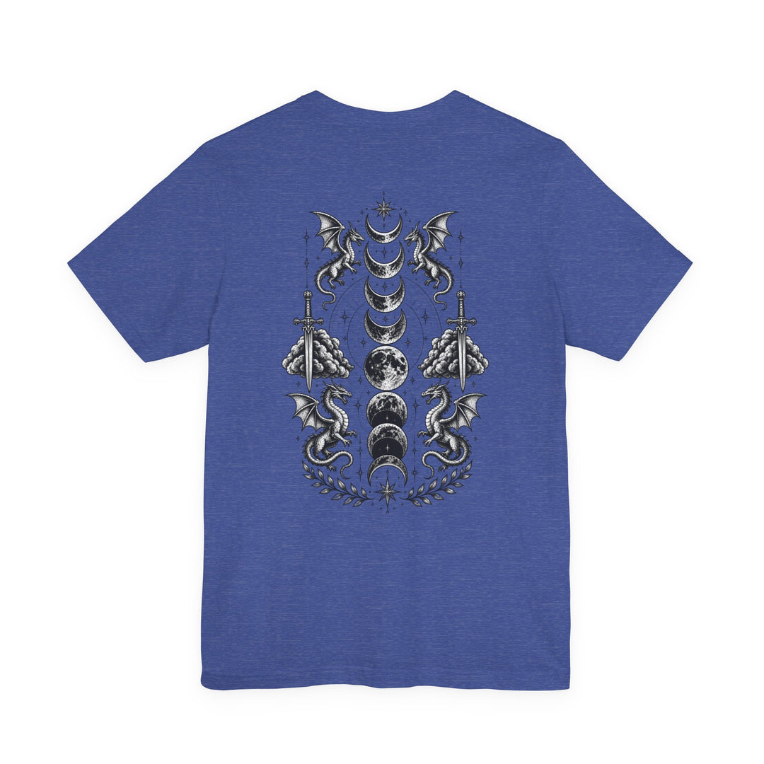 Basgiath Gothic Dragon Tee | BookTok Fantasy Graphic T-Shirt | Dragon &amp; Moon Phase Crest