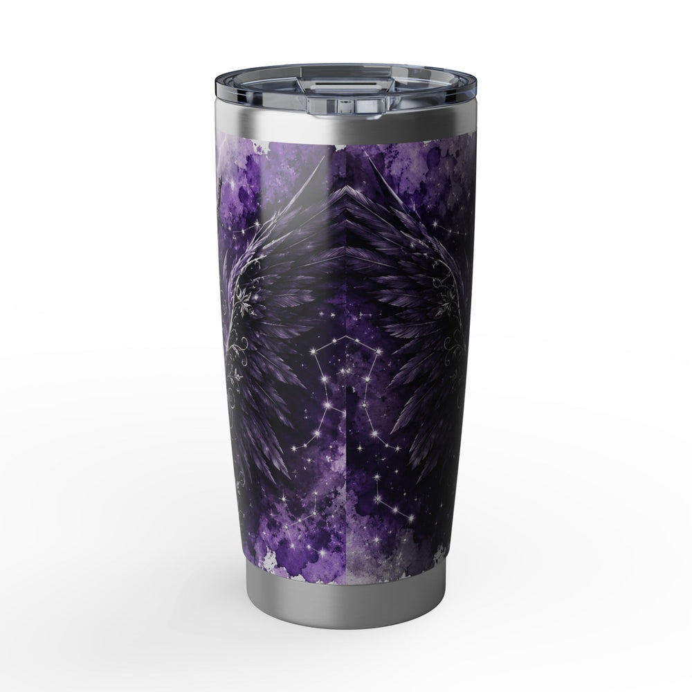 Tumbler with purple and black geode design on a white background