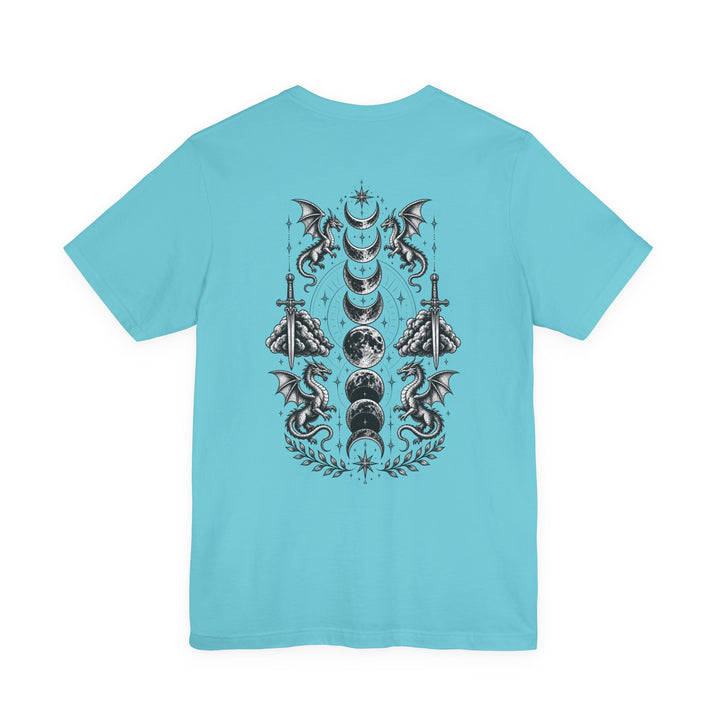 Basgiath Gothic Dragon Tee | BookTok Fantasy Graphic T-Shirt | Dragon &amp; Moon Phase Crest
