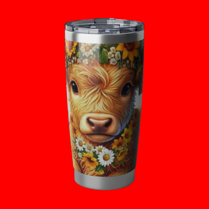 Cow Floral 20oz Tumbler — Sunflower Highland Cow Travel Mug by Printify