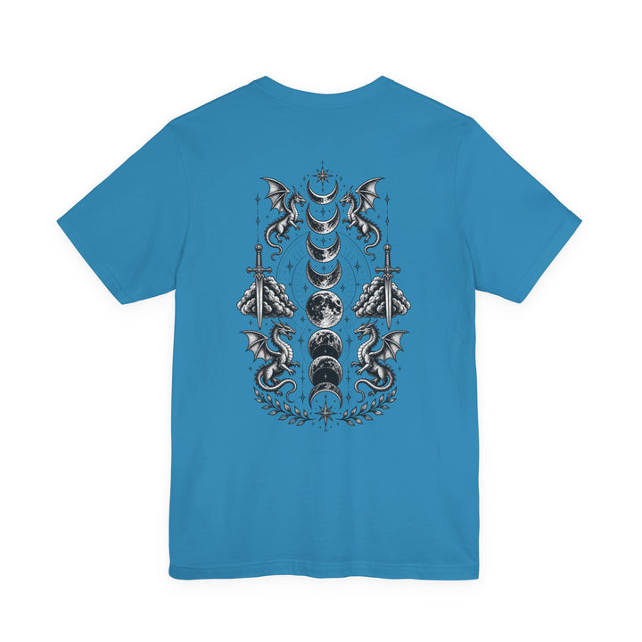Basgiath Gothic Dragon Tee | BookTok Fantasy Graphic T-Shirt | Dragon &amp; Moon Phase Crest