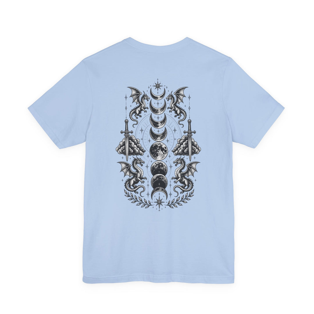 Basgiath Gothic Dragon Tee | BookTok Fantasy Graphic T-Shirt | Dragon &amp; Moon Phase Crest