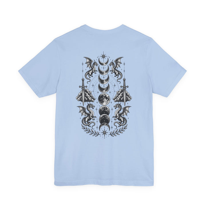 Basgiath Gothic Dragon Tee | BookTok Fantasy Graphic T-Shirt | Dragon &amp; Moon Phase Crest