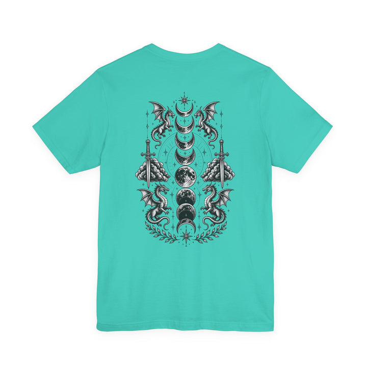 Basgiath Gothic Dragon Tee | BookTok Fantasy Graphic T-Shirt | Dragon &amp; Moon Phase Crest