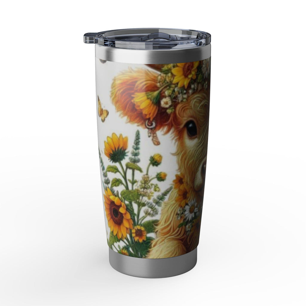 Cow Floral 20oz Tumbler — Sunflower Highland Cow Travel Mug by Printify
