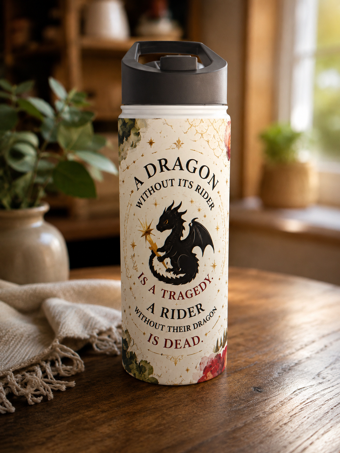 Dragon Rider Stainless Steel Water Bottle — 'A Dragon Without Its Rider Is a Tragedy' Adventure Travel Bottle