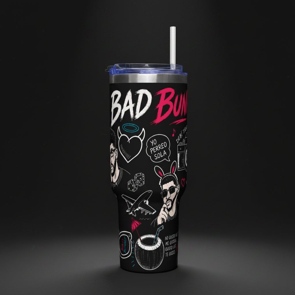 Neon Doodle 40oz Tumbler – Latin Music Fan Travel Cup
