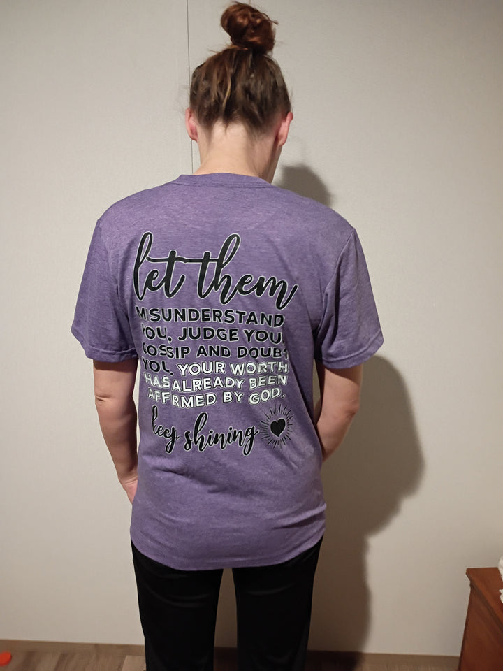 Let Them tee heather purple, back print &