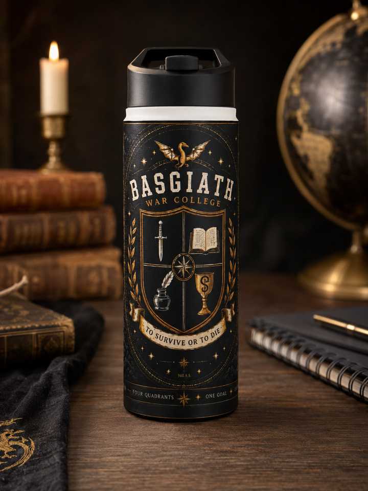 Basgiath Crest Stainless Steel Water Bottle — Adventure Compass &amp; Shield Design