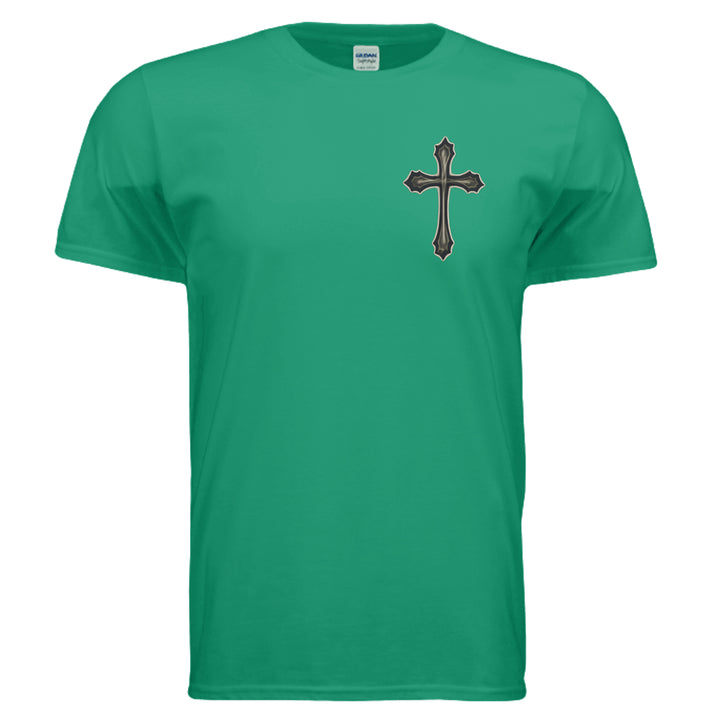 Saved by Grace faith graphic T-shirt in kelly green, front view