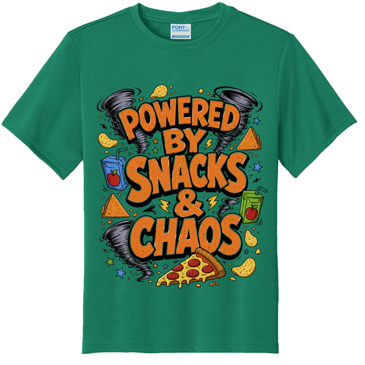 Boys Powered by Snacks &amp; Chaos Tee front view